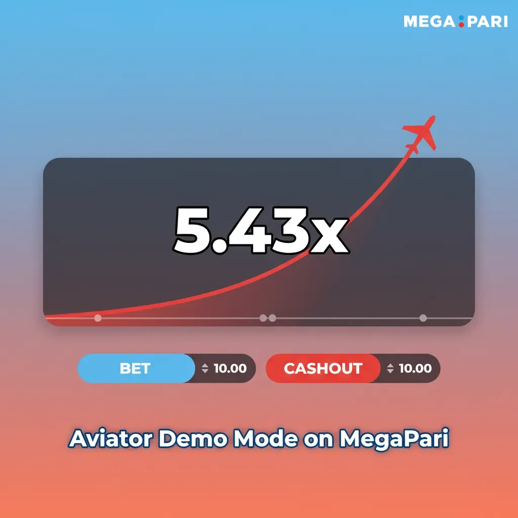 Aviator demo mode on MegaPari: virtual money interface with auto bet, auto cashout, multiplier growth, two-bet setup.