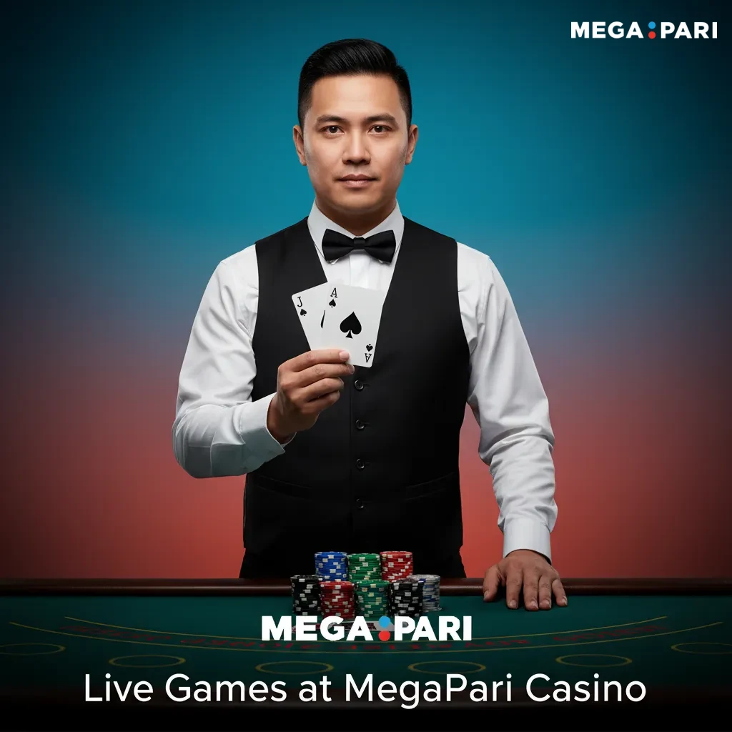 MegaPari live casino lobby with roulette, blackjack, baccarat, poker, TV game shows, and sic bo tiles; 300+ dealer tables