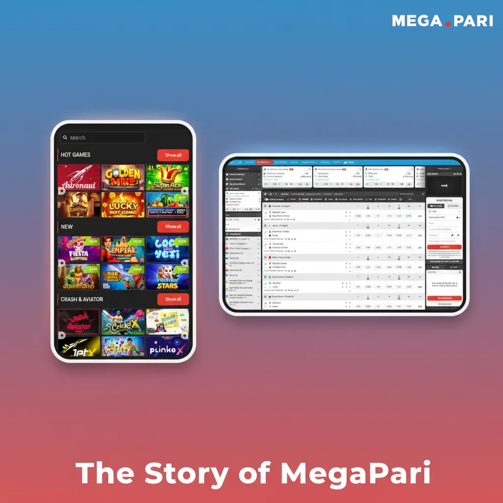 MegaPari story infographic: 2019 Curaçao launch, global reach, competitive odds, promos, responsible play.