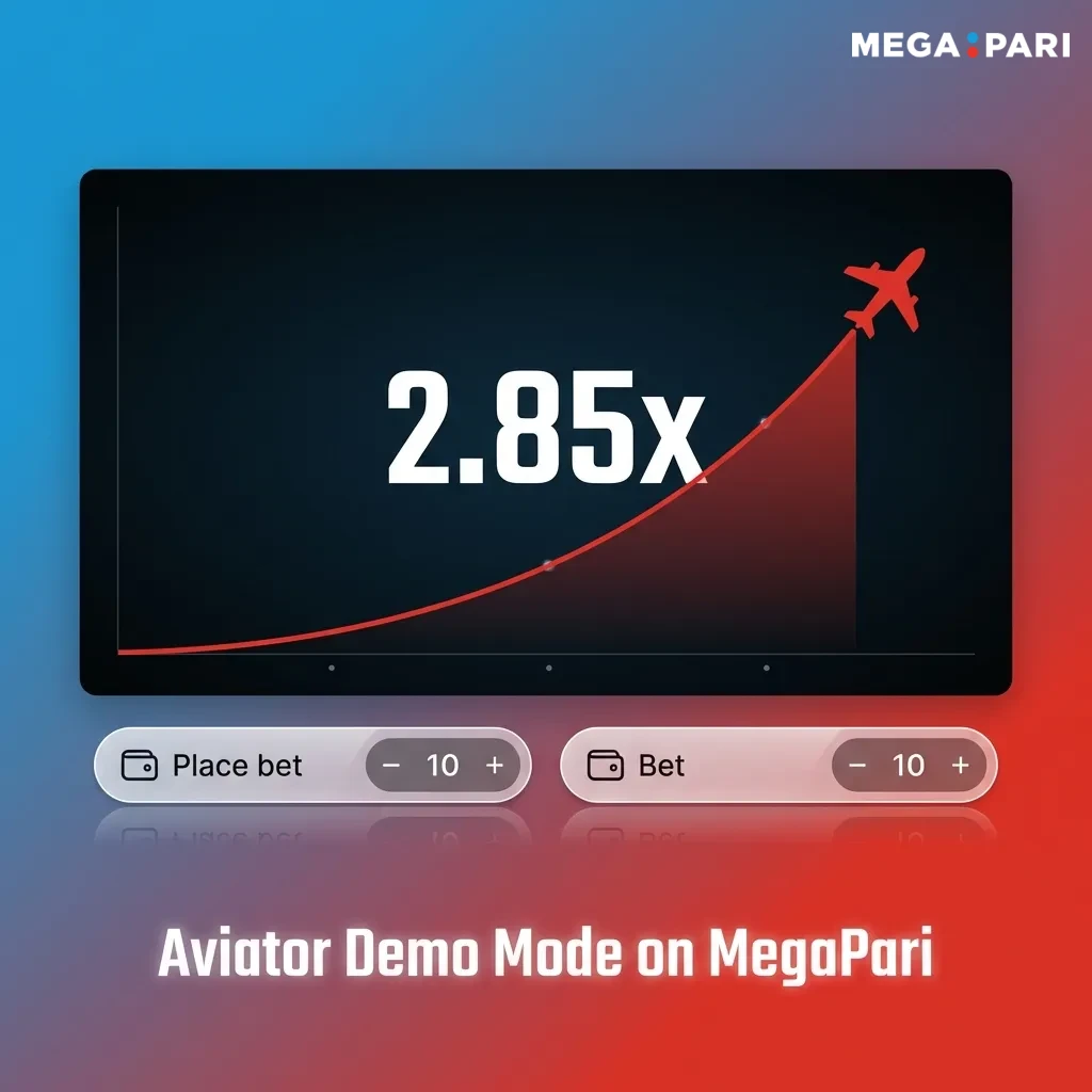 Player testing Aviator game demo mode with virtual credits on MegaPari platform showing multiplier and betting interface