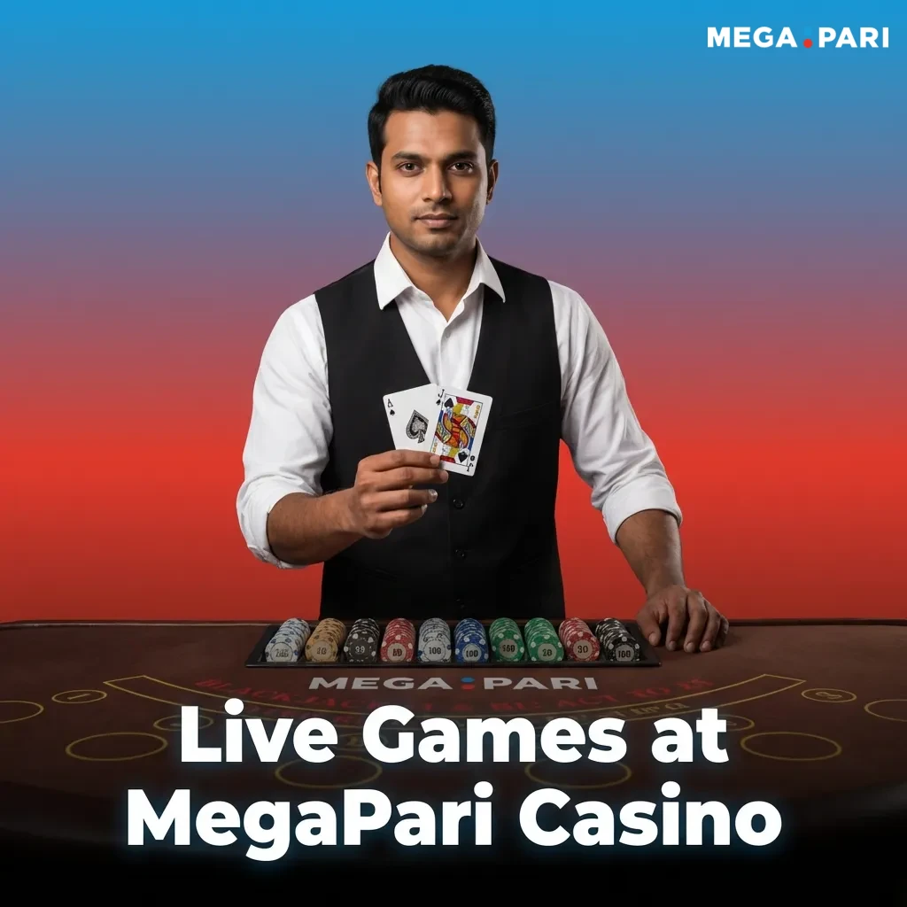 Live dealer tables at MegaPari Casino with roulette, blackjack, baccarat, and poker games streamed from professional studios