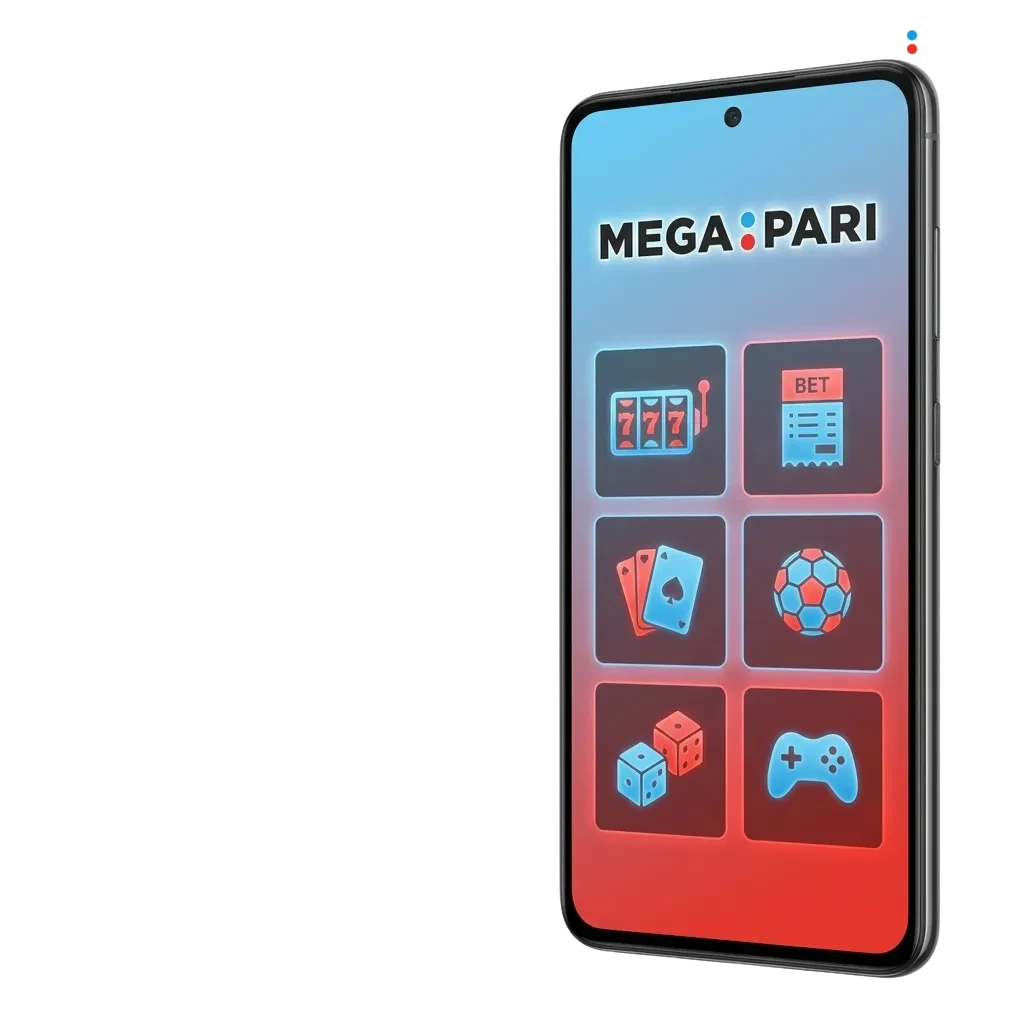 MegaPari Android app interface showing mobile betting and casino games download option