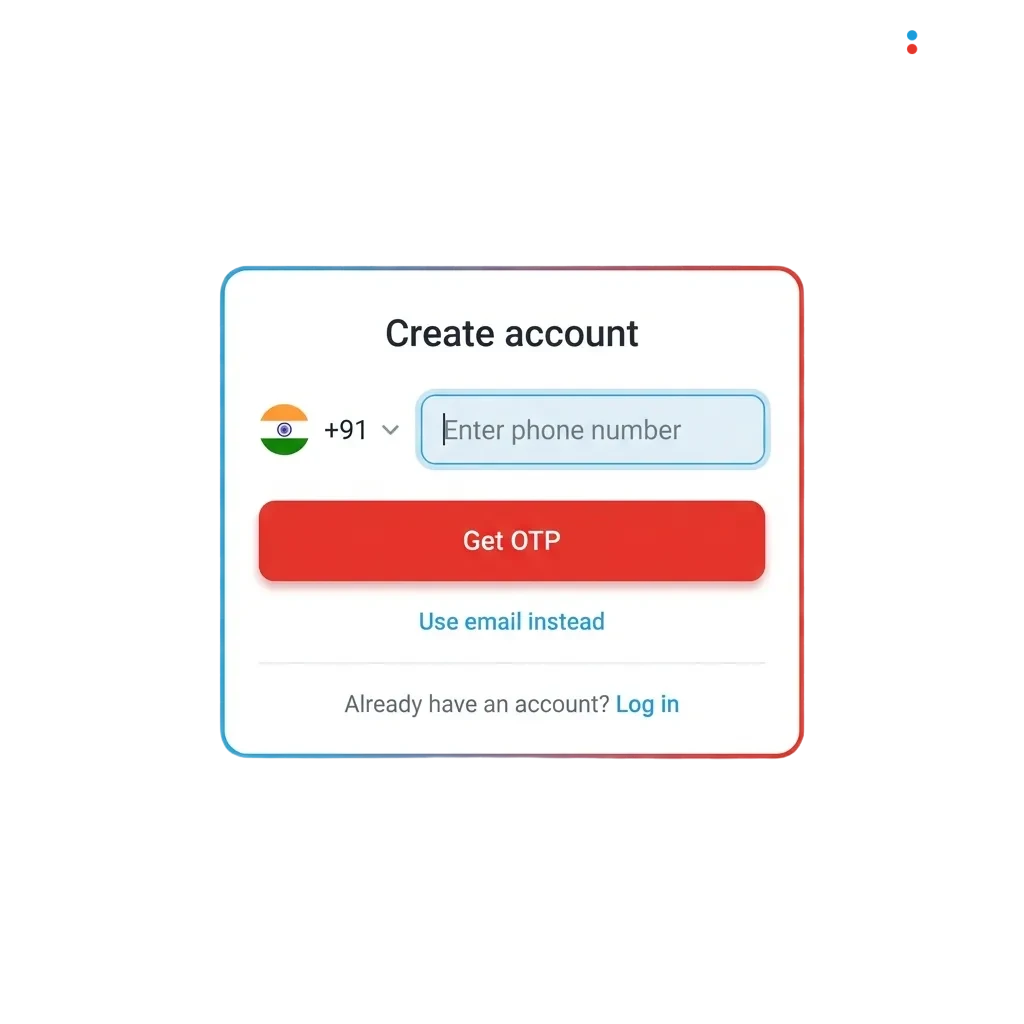 MegaPari signup screen showing registration form, login button, and verification steps for Indian sports betting users.