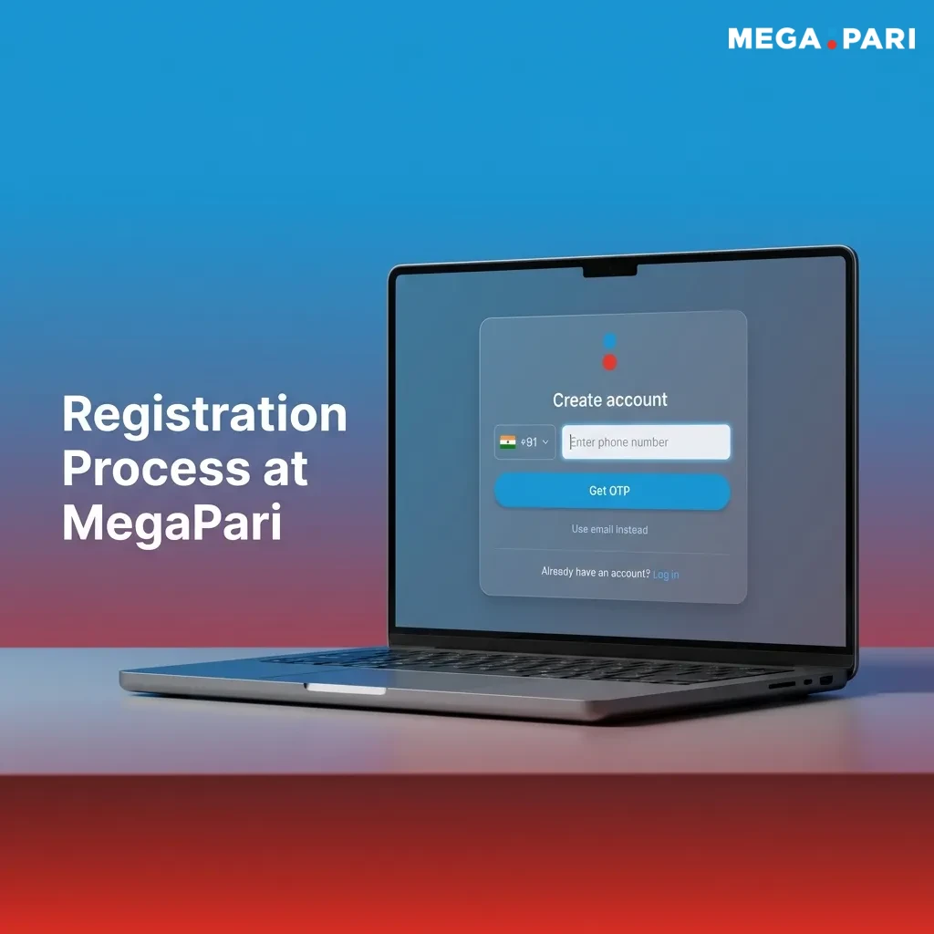 MegaPari registration form showing step-by-step sign-up process with phone verification and bonus activation options