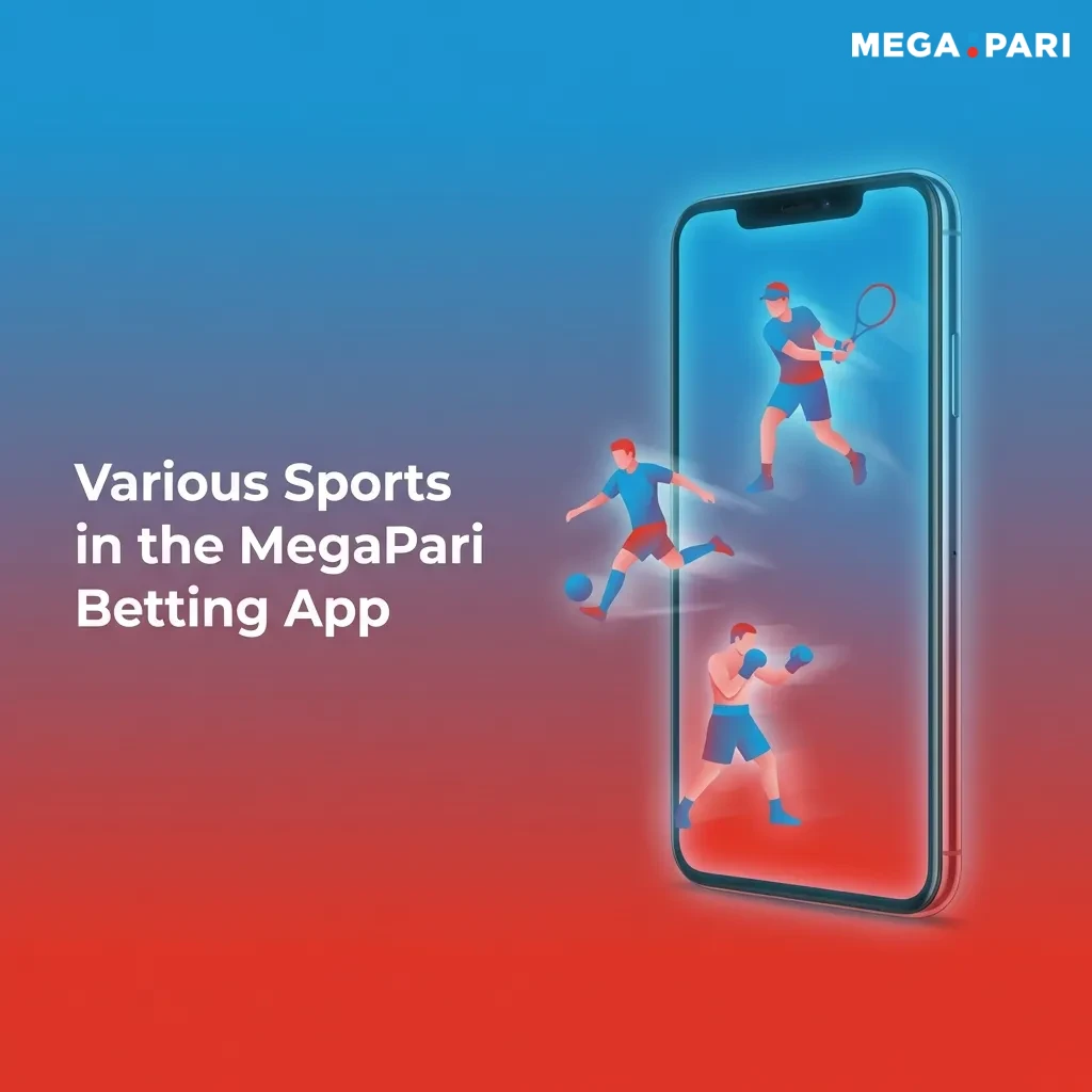 MegaPari app displaying multiple sports betting options including cricket, football, tennis, basketball, and esports.
